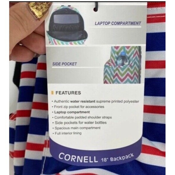 Olympia USA Backpack Cornell 18” Stripe Nautical Patriotic A-1000 UNISEX NEW - Picture 10 of 12